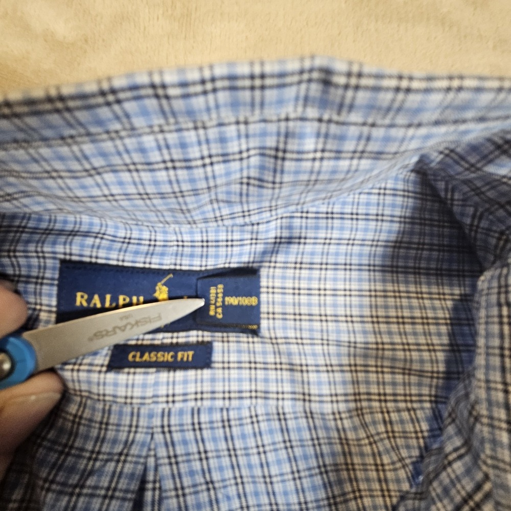 Ralph Lauren Mens XXL Classic Fit Blue Micro Check Cotton Button‎ Down Shirt - Picture 11 of 16